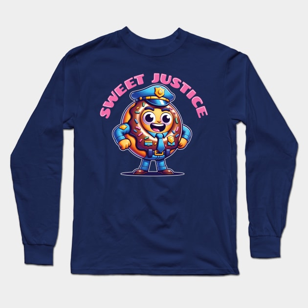 Sweet Justice - Funny Donut Cop Long Sleeve T-Shirt by Iron Ox Graphics